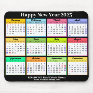 Tapis De Souris Calendrier 2023 Simple White Black Script Business