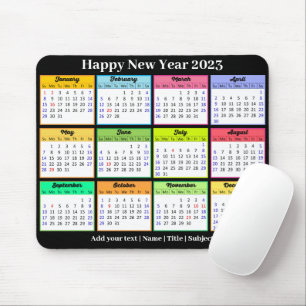 Tapis De Souris Calendrier 2023 Texte personnalisé Blanc noir mini