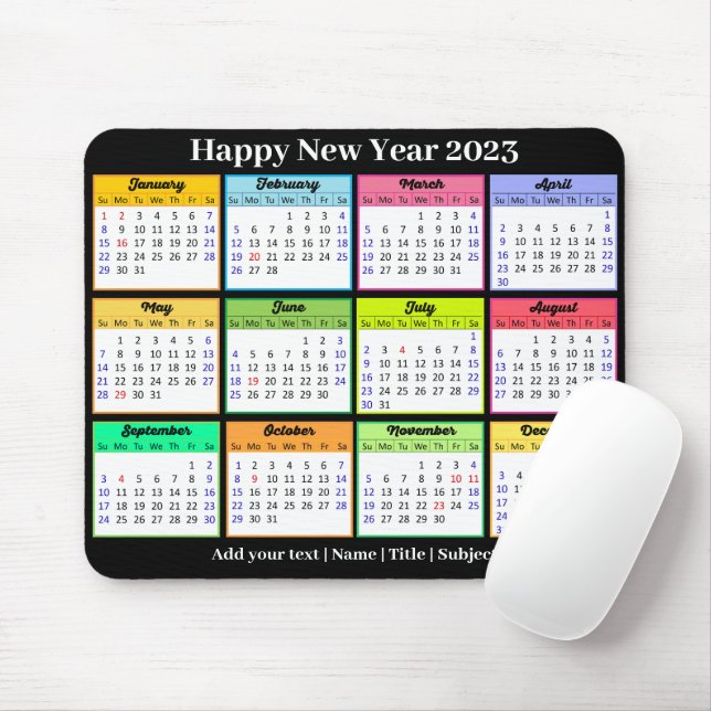 Tapis De Souris Calendrier 2023 Texte personnalisé Blanc noir mini (Avec souris)