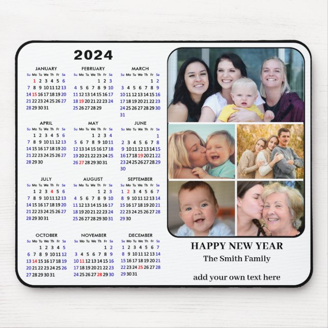 Tapis De Souris Calendrier 2024 5 Photo de famille US Holidays Sim (Devant)