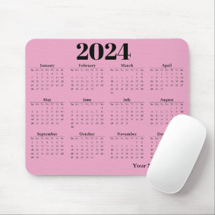 Tapis De Souris Calendrier 2024 arrière - plan rose
