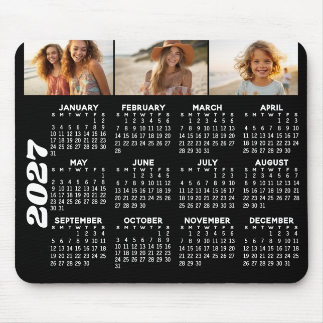 Tapis De Souris Calendrier 2024 avec 3 Collage photo - noir (Devant)