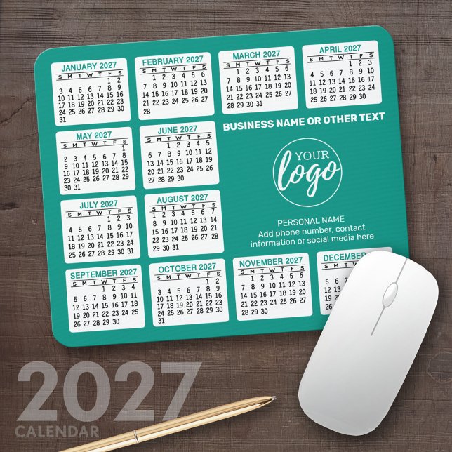 Tapis De Souris Calendrier 2024 avec logo, Coordonnées Bleu (2027 Calendar Mousepad)