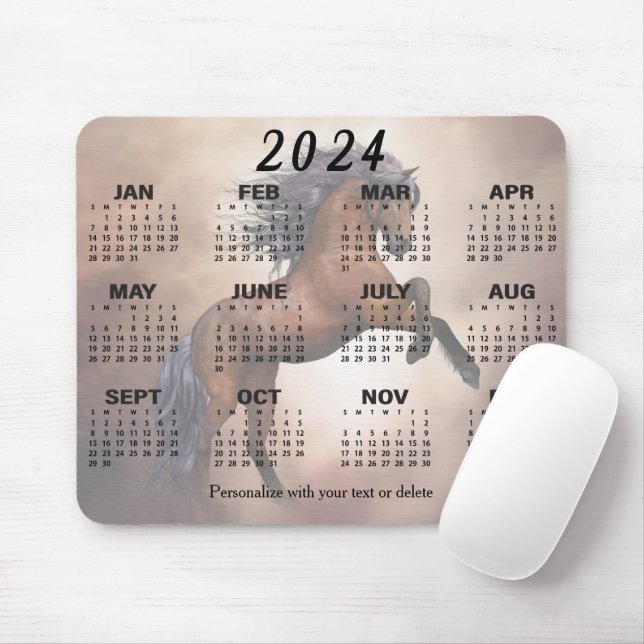 Tapis De Souris Calendrier 2024 - Beau Cheval Sauvage (Avec souris)