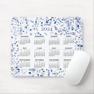Tapis De Souris Calendrier 2024 Blue White Grey Terrazzo Moderne