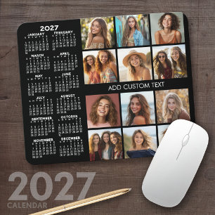 Tapis De Souris Calendrier 2024 - collage de 12 photos - noir