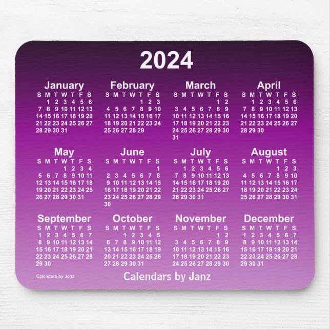 Tapis De Souris Calendrier 2024 du néon pourpre défraîchi par Janz (Devant)