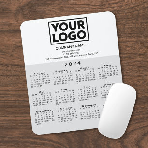 Tapis De Souris Calendrier 2024 Entreprise Logo et texte gris blan