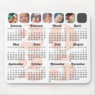 Tapis De Souris Calendrier 2024 Famille 7 Photo Collage rose simpl