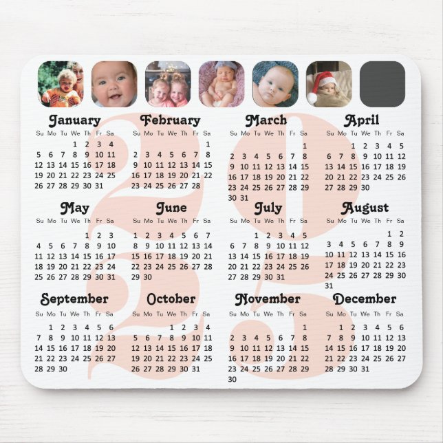 Tapis De Souris Calendrier 2024 Famille 7 Photo Collage rose simpl (Devant)