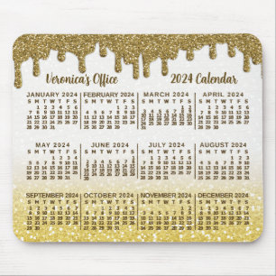 Tapis De Souris Calendrier 2024 Faux Gold Parties scintillant Drip