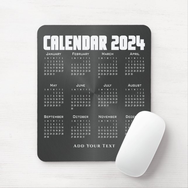 Tapis De Souris Calendrier 2024 - Noir (Avec souris)