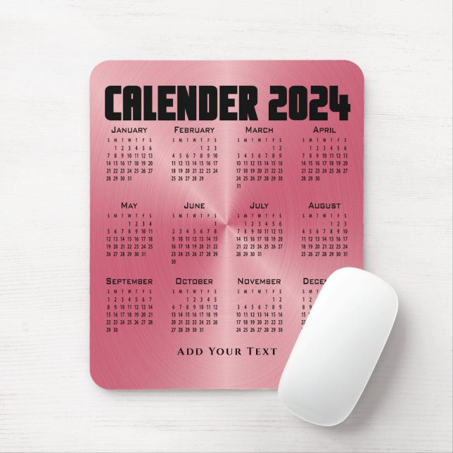 Tapis De Souris Calendrier 2024 - Rose (Avec souris)