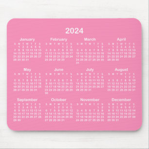 Tapis De Souris Calendrier 2024 rose et blanc clair