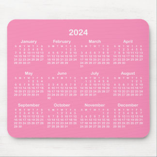Tapis De Souris Calendrier 2024 rose et blanc clair