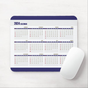 Tapis De Souris Calendrier 2024 Simple Entreprise Blue Mousepad