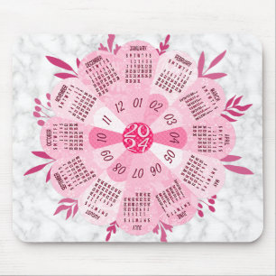 Tapis De Souris Calendrier 2024 Unique Boho rond Plutôt Rose Fleur