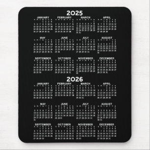 Tapis De Souris Calendrier 2025 2026 - arrière - plan noir - Verti