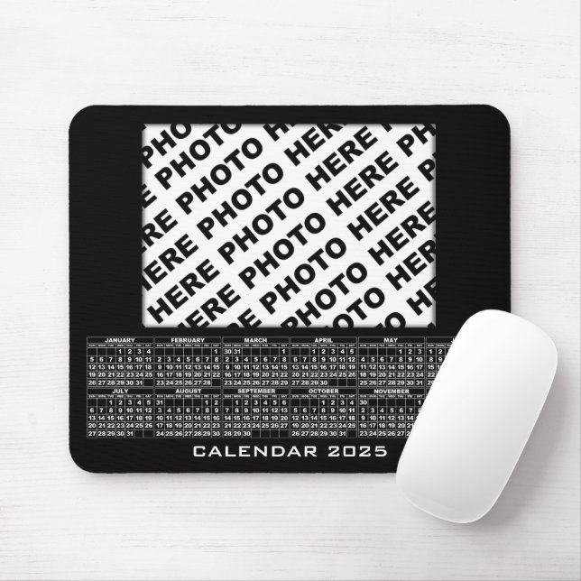 Tapis De Souris Calendrier 2025 Ajouter 1 Photos Mousepad Noir (Avec souris)