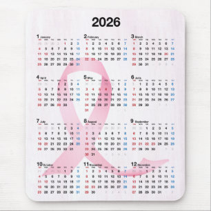 Tapis De Souris Calendrier 2025 Année Ruban rose