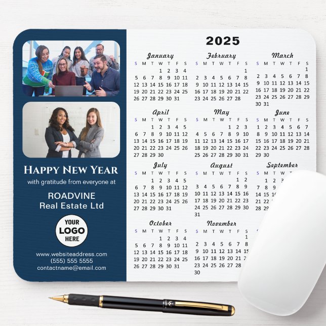 Tapis De Souris Calendrier 2025 Business Logo 2 Photo Modern Blue (Créateur téléchargé)