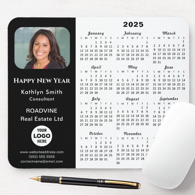 Tapis De Souris Calendrier 2025 Business Logo Photo Modern Black (Créateur téléchargé)