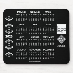 Tapis De Souris Calendrier 2025 Business Logo QR Code noir Baroque