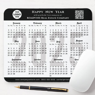 Tapis De Souris Calendrier 2025 Business Logo QR Modern Black Simp