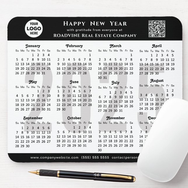 Tapis De Souris Calendrier 2025 Business Logo QR Modern Black Simp (Créateur téléchargé)
