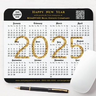 Tapis De Souris Calendrier 2025 Business Logo QR Modern Black Simp