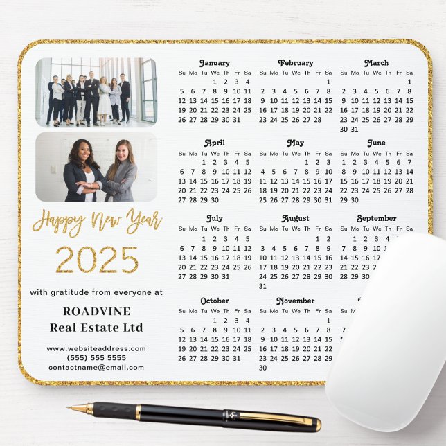 Tapis De Souris Calendrier 2025 Business Photo Elegant Gold Partie (Créateur téléchargé)