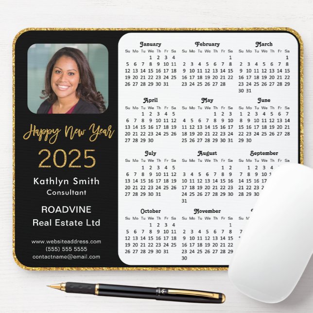 Tapis De Souris Calendrier 2025 Business Photo Elegant Gold Partie (Créateur téléchargé)