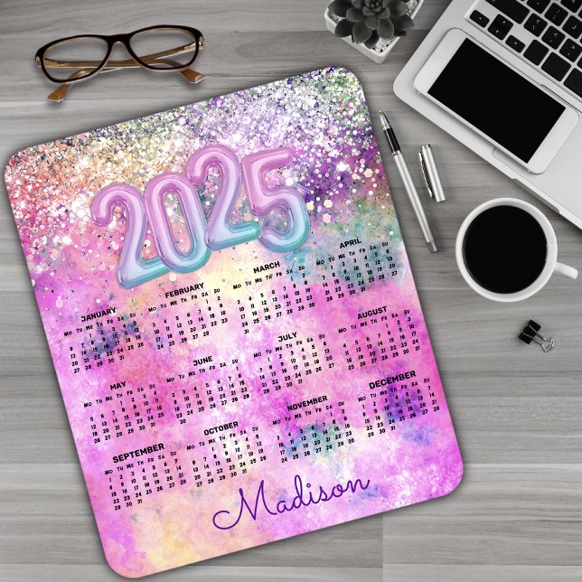 Tapis De Souris Calendrier 2025 de la parties scintillant rose mig (Créateur téléchargé)