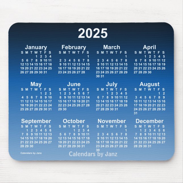 Tapis De Souris Calendrier 2025 Faded Blue Neon par Janz Mouse Pad (Devant)