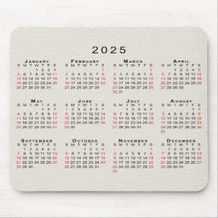 Tapis De Souris Calendrier 2025 Faux Canvas Beige Texture