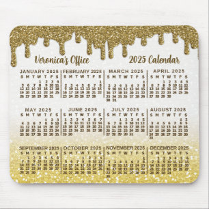 Tapis De Souris Calendrier 2025 Faux Gold Parties scintillant Drip