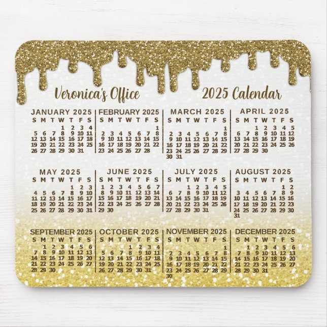 Tapis De Souris Calendrier 2025 Faux Gold Parties scintillant Drip (Devant)