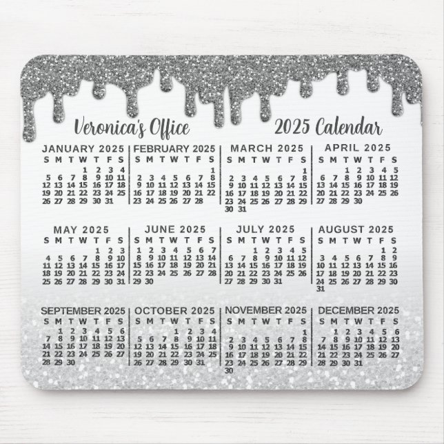 Tapis De Souris Calendrier 2025 Faux Silver Parties scintillant Dr (Devant)