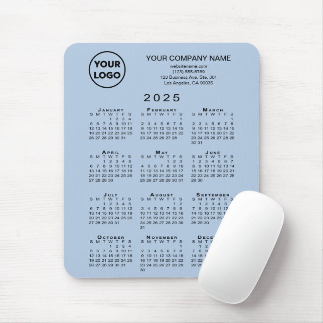 Tapis De Souris Calendrier 2025 - Logo d'entreprise et texte en bl (Avec souris)