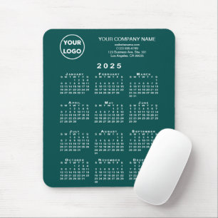Tapis De Souris Calendrier 2025 Logo et texte d'entreprise sur Blu