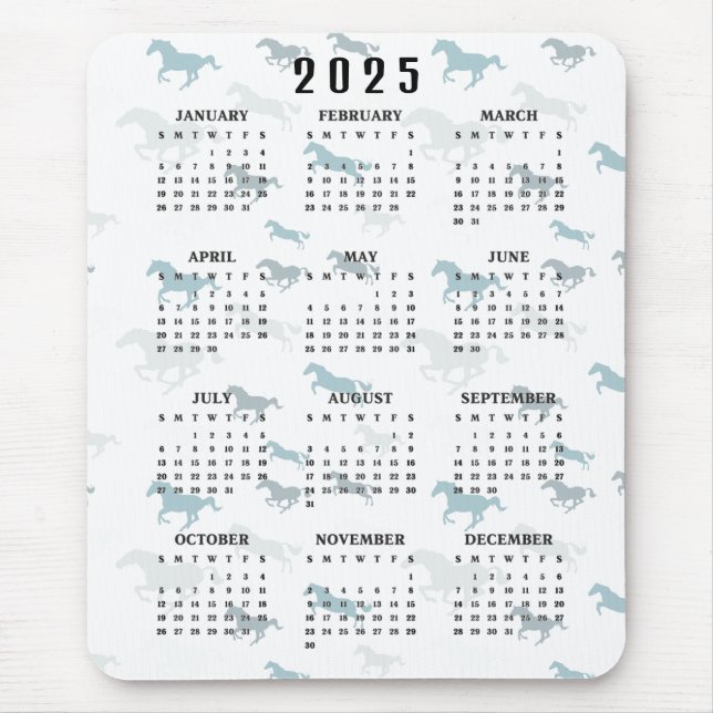 Tapis de souris calendrier 2025 Many Horses Design (Devant)