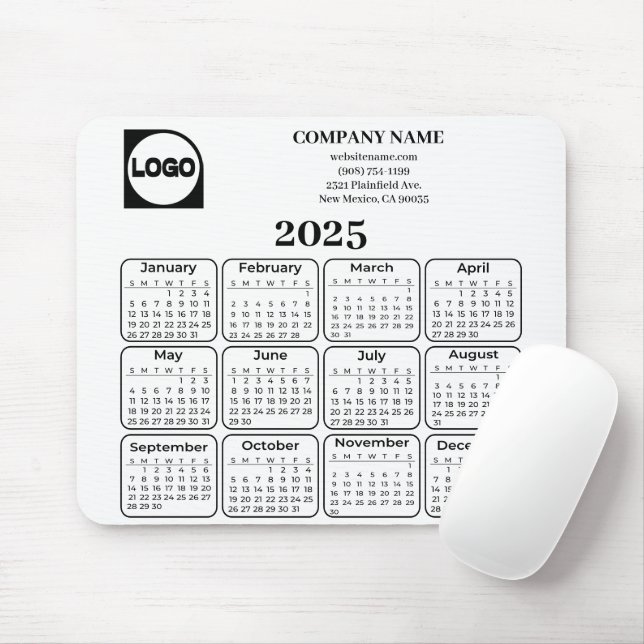 Tapis De Souris Calendrier 2025 Personnalisé Nom et logo de l'entr (Avec souris)