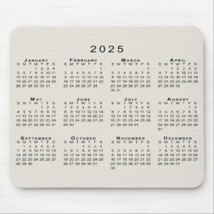 Tapis De Souris Calendrier 2025 sur la toile de Faux beige