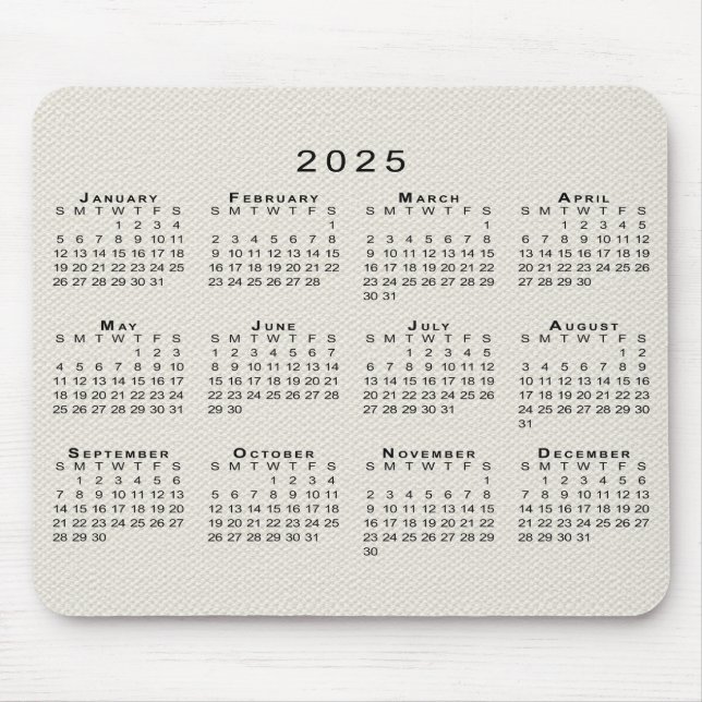 Tapis De Souris Calendrier 2025 sur la toile de Faux beige (Devant)