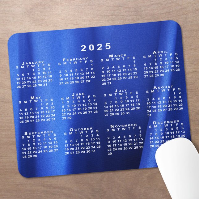 Tapis De Souris Calendrier 2025 sur photo personnalisée bleue Abst (2025 Calendar on Abstract Blue Custom Photo Mouse Pad in situ)