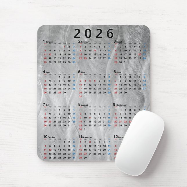 Tapis De Souris Calendrier 2026 Acier Brossé Abstrait Ondulé (Avec souris)