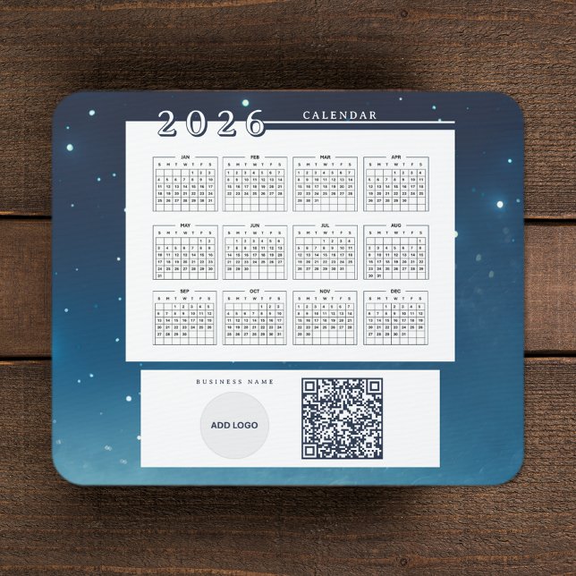 Tapis De Souris Calendrier 2026 Ajouter Logo Code QR (2026 Calendar Add Logo QR Code Mouse Pad)