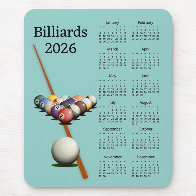 Tapis de souris calendrier 2026 Billard Pool (Devant)
