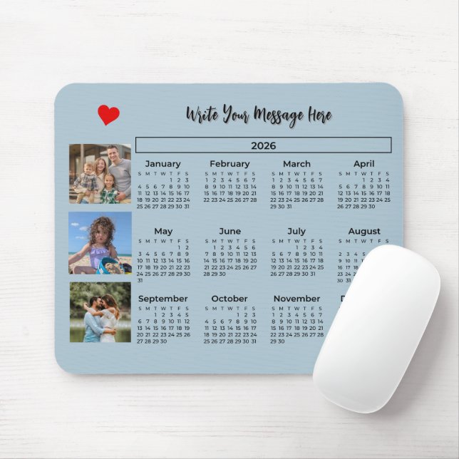 Tapis De Souris Calendrier 2026 Collage de Photos de Style  (Avec souris)