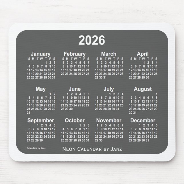 Tapis De Souris Calendrier 2026 du charbon blanc par Janz (Devant)